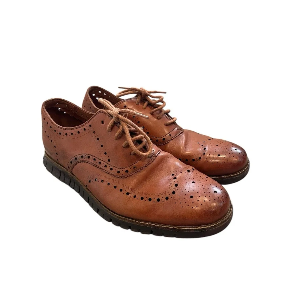 Cole Haan ZeroGrand Brown Leather Wingtip Oxford Lace Up Shoes , Size 11.5W‎